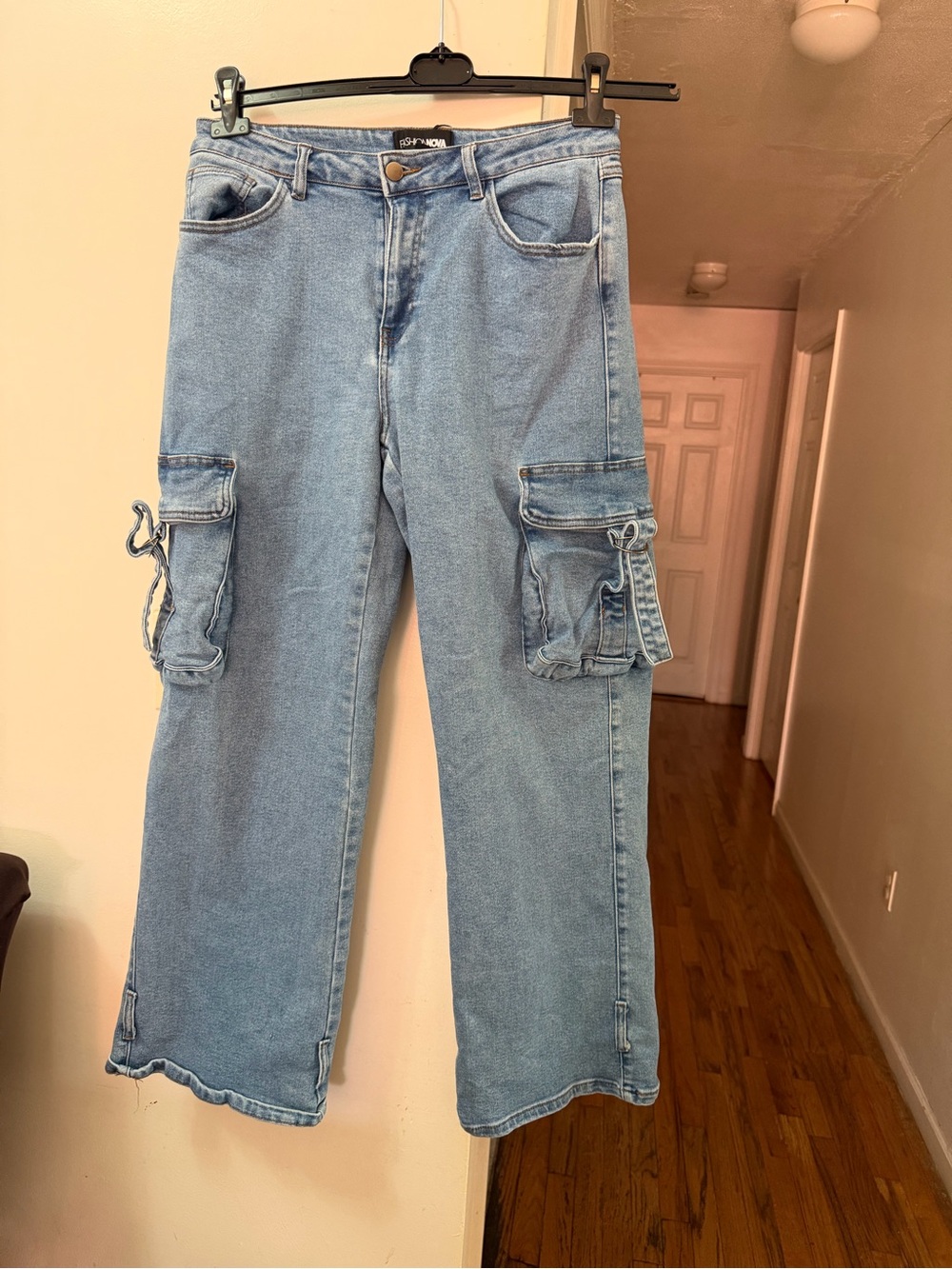 Fashion Nova Light Blue Wide-Leg Cargo Jeans